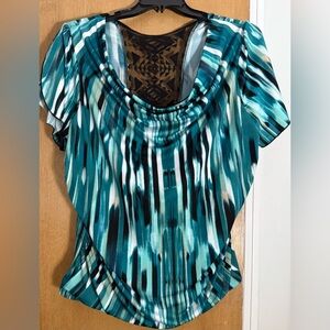 Alyx Teal and Black Patterned Blouse